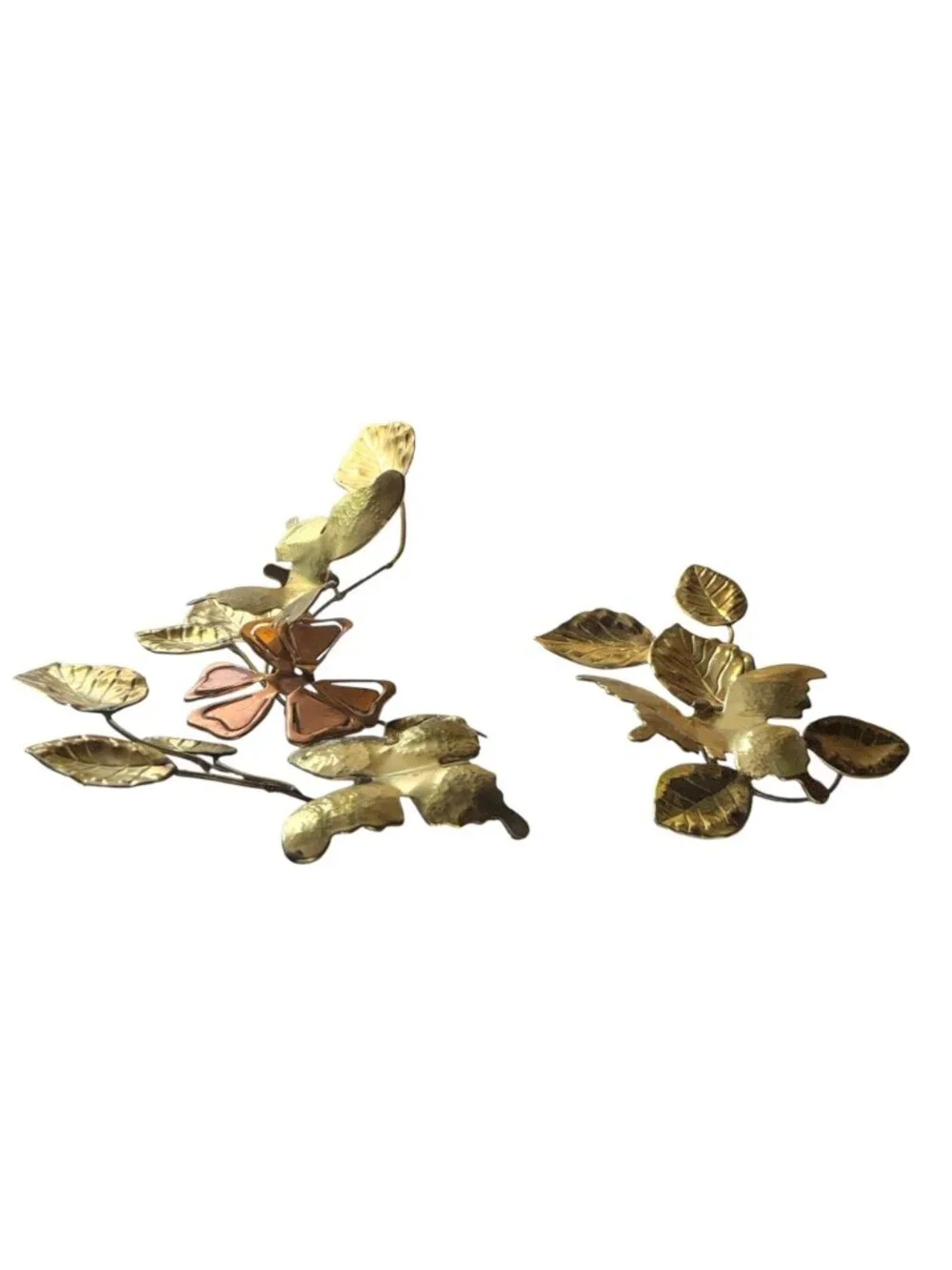 Brass & Copper Wall Art Set Of 2 Butterflies On Branches Leaves